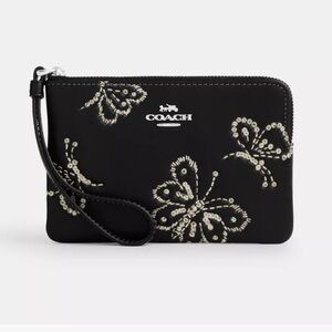 Coach Corner Zip Wristlet With Sparkly Butterfly Print limited release, sold out